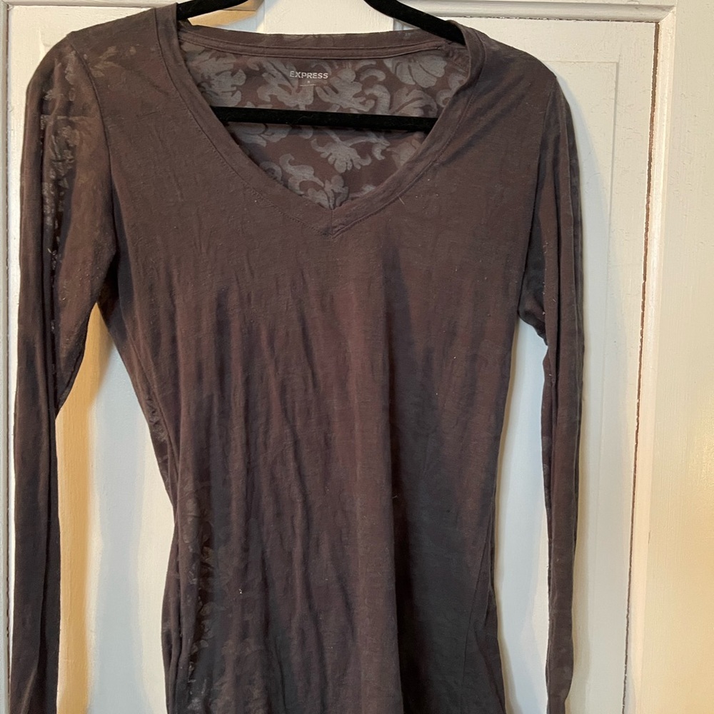 Express small gray lace long sleeve tee